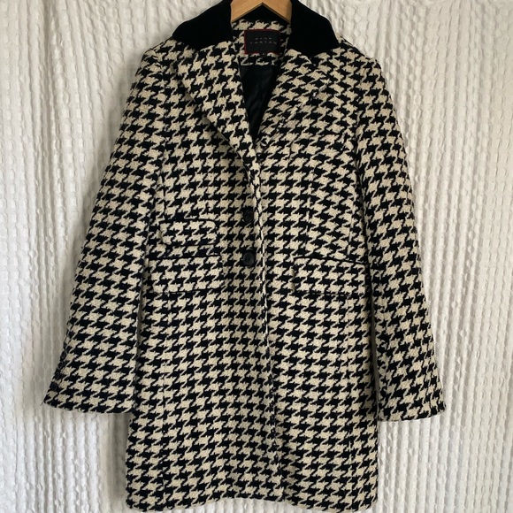 Pink Tartan Jackets & Blazers - Pink Tartan Houndstooth Wool Coat with Velvet Collar